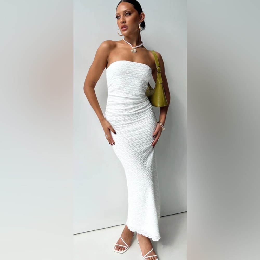 Princess Polly White textured knit‎ maxi dress Strapless